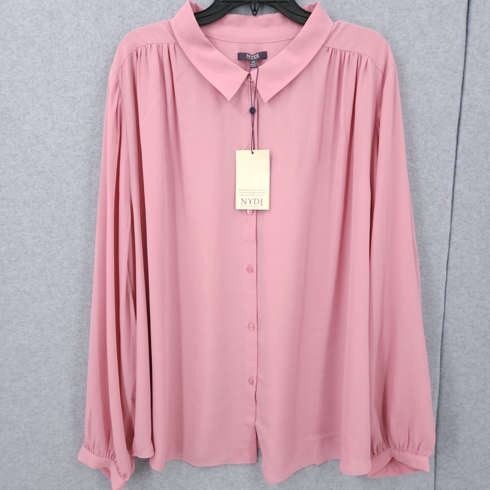 NYDJ Button Front Collared Aphrodite Modern Blouse Long Sleeve Womens Plus 2X